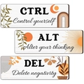 Set of 3 Bohemian wood wall plaques with inspirational Ctrl Alt Del typography art - Motivational Quotes Boho Geometric Style