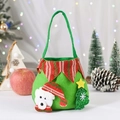 Green felt Christmas gift bag featuring white bear doll and sequin tree decorations - Bear with Striped Collar