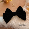 Elegant 17cm large black velvet bow hair clip with refined vintage aesthetics - 11# Velvet Bow Spring Clip - Black