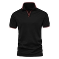 Black cotton polo shirt with deer embroidery and striped collar contrast detailing - M / Black
