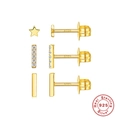 3er-Set S925 Sterlingsilber Ohrstecker mit Sternen und Stäben, vergoldet mit Zirkonia - 3-teiliges Set Kombination / Gold