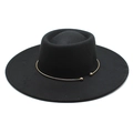 Detail of black wool felt fedora featuring a minimalist gold ring and ball metal accessory - M (56-58cm) / Black