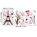 Detalle del adhesivo de pared Torre Eiffel y corazones con guía de medidas de 92 cm - 92*40cm