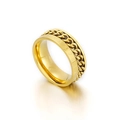 Gouden roestvrijstalen ring met draaibare Cubaanse ketting en gegraveerde letters - US 7 / Letter Spinner Stijl (KR92150-WGQF)