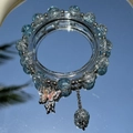 Exquisite blue ice crack bead bracelet with a metal butterfly pendant in soft sunlight - S012 Jade Fragment Butterfly Bracelet [light Blue] #sz272