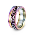Rainbow titanium steel ring with rotating chain and Roman numerals for men - Colorful