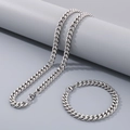 Ensemble collier et bracelet à chaîne cubaine en acier inoxydable argenté style minimaliste - 8mm / 20cm / Acier