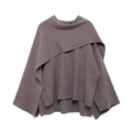 Detail van gebreide cape-jas voor dames in taupe met vleermuismouwen en zachte structuur - S / Grijs