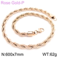 Rose gold rope chain necklace, 600x7mm twist link chain for men and women hip hop style - 7mm Width 60cm Length (KN228878-Z)