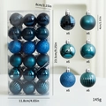 36-piece dark blue and teal Christmas tree ball set with diverse textures in a clear box - Set of 36 / Dark Blue