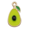 Goldener Avocado-Emaille-Anhänger für Schmuckherstellung in kräftigem Grün und Schwarz - Avocado 9x18mm
