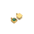 Golden square charm featuring a round green zircon stone and polished metallic finish - 6mm / Square Gold Green