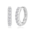 Minimalist S925 sterling silver hoop earrings with clear round zirconia stones - Platinum Color