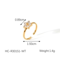 Dettaglio anello a fiore dorato con zirconi, dimensioni 0.89cm e peso 1.4g ben specificati - Fiore Bianco (HC-R30151-WT)