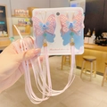 Pink butterfly hair clips with floral embroidery and long flowing ribbon tassels - Best Seller / Pink Sleeve Butterfly Style (X424)