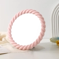 Espejo de maquillaje redondo rosa con marco trenzado y soporte de escritorio ajustable - Redondo / Rosa