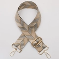Adjustable beige and dark grey geometric woven shoulder strap with gold metal buckles - No. 528