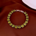 Bracelet rivière avec zircons ronds vert olive et fermoir pliable argenté - Style 63# Argent Vert Rond Tennis