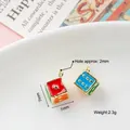 Colorful 7mm enamel dice charms in red, orange, blue and green for DIY earring making - 26# Dice
