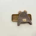 Winter knit child bear ear hat in dark coffee brown with cozy plush pom-poms - Suggest 10 Months-4 Years / Bear Hat - Mocha