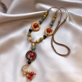 Collana bohémien in ceramica con perline colorate dipinte e grandi anelli di legno - Stile 51 (51#)