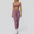Set da yoga viola morandi con reggiseno sportivo allacciato al collo e legging - Taglia S / Reggiseno+Leggings-Malva Medio
