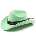 Detail of mint green suede cowboy hat featuring a bull head pendant and leather band - M (56-58cm) / Fruit Green