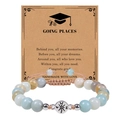 Tiger eye and amazonite beaded compass bracelet with graduation gift card packaging - Adventure Begins / Amazonite
