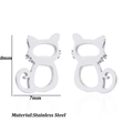 Minimalist silver stainless steel cat stud earrings for women with 8mm height - Hollow Sitting Cat (063 Steel)