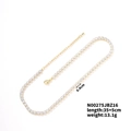 Detail of gold tennis necklace with white zircon stones showing lobster clasp and chain - 40cm Length (N00275JBZ16) / Gold