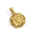 Gold round pendant featuring embossed letter V with a delicate heart cut-out border - Letter V Style (V-Single Pendant)