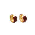 Minimalist thick hoop earrings in gold finish with dark red enamel coating - Semicircle Style (ER-425D01)