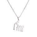 Silver stainless steel family necklace featuring mother and four children silhouette - Mother and 4 Children Raising Heart (CS00236)