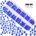 Flatback blue resin rhinestones in 12-grid box for nail art and DIY decoration, 36g - Deep Blue AB (ZSHZ-901)
