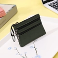 Porte-monnaie en toile vert foncé avec trois fermetures éclair et anneau porte-clés - Vert Militaire