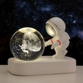 Astronaut night light with 3D laser engraved crystal ball and glowing white resin base - Sphere / Space Voyage (Natural Light)