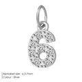 Silver number 6 pendant with pavé rhinestones for DIY necklaces, 6.5-7mm size - 6-Silver