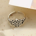 Vintage S925 silver adjustable open ring featuring intricate Celtic knot flower patterns - Viking Vintage Style (JZ0171) / Adjustable Open