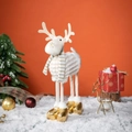 Plush Christmas reindeer doll with striped scarf and golden boots in snowy scene - Gold Style A (Striped Scarf)
