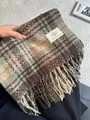 Soft checkered scarf in dark green and brown with long fringes and a premium fabric feel - KB Plaid (Mint Green)