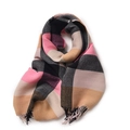 Colorful checkered scarf with pleats and fringe in pink, black, and gray tones - 68cm*200cm / Pink