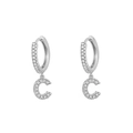 Elegant silver-toned letter C hoop earrings with pavé-set crystals in a refined design - Letter C / Silver
