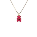 Collana con ciondolo a forma di orsetto rosa in smalto e cuore dorato su sfondo bianco - Rosso