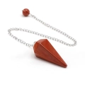 Red jasper hexagonal cone crystal energy pendulum necklace with silver chain on white background - Red Jasper