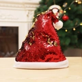 Sparkly red sequin Christmas hat with gold reindeer antlers and white plush trim - Red Flipping Gold