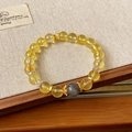 Elegant citrine beaded bracelet with grey labradorite and golden floral spacers - 31# Yellow Moonstone
