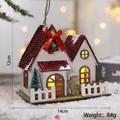 Luminous Christmas wooden house with red roof, reindeer, and LED warm light, 14cm x 12cm - American Red White Reindeer Christmas Tree