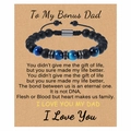 Bracelet pour homme en perles noires mates et oeil de tigre bleu sur carte cadeau - À Mon Père Bonus