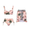 Dreiteiliger Bikini-Set mit tropischem Palmenmuster und passendem Wickelrock - S / Unterhemd Bikini mit Minirock Set