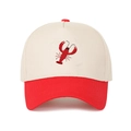 Retro baseball cap in cream and red with detailed lobster embroidery on the front - Red